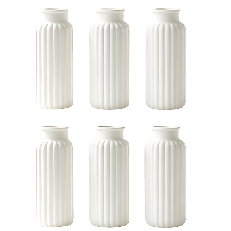 TEMU Set di 6 vasi in plastica a righe bianche, vasi cilindrici moderni con scanalature, vasi decorativi anti-caduta, vasi estetici facili da