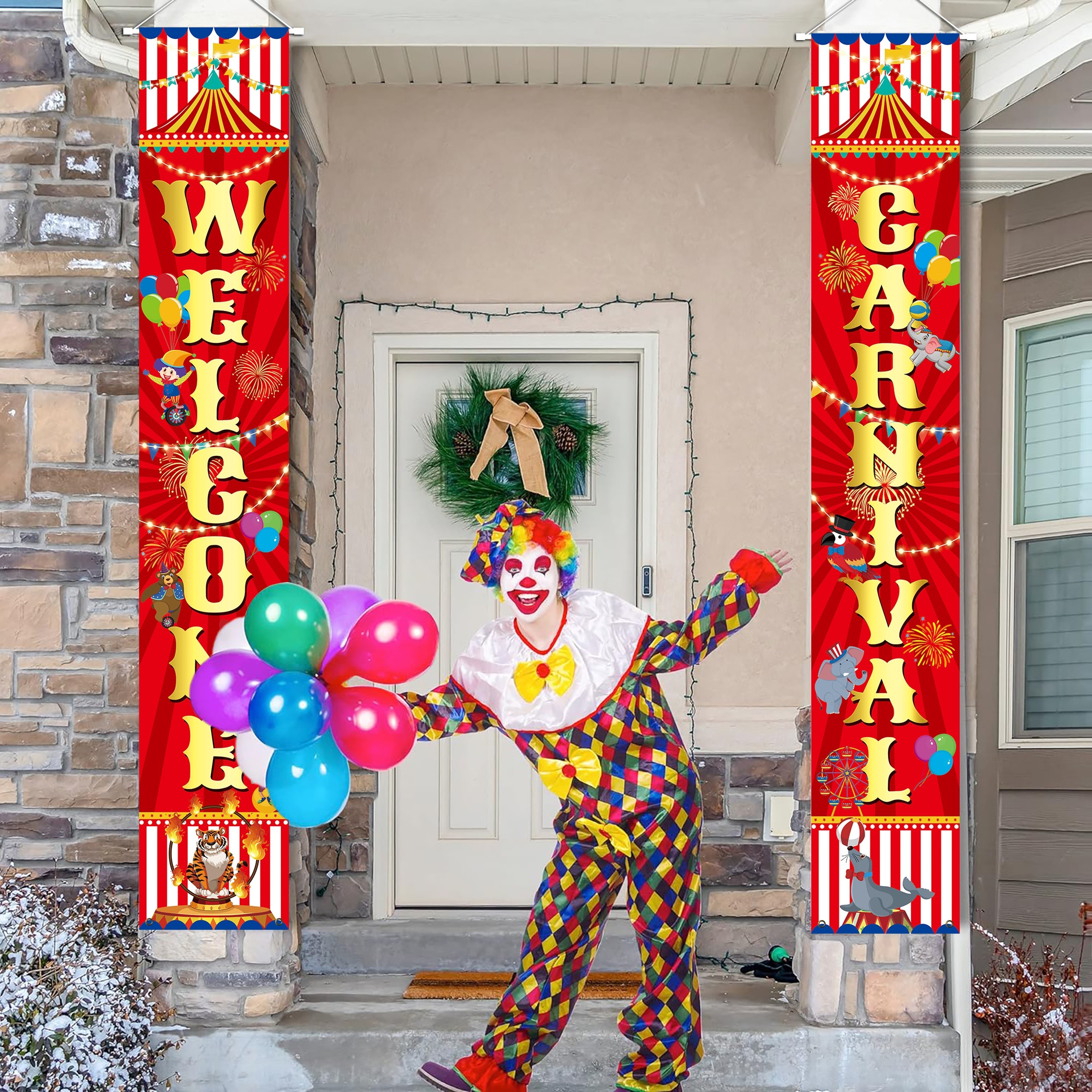 

1pair Circus Carnival Theme Party Decoration Carnival Welcome Door Banner Carnival Theme Birthday Party Supplies Decoration