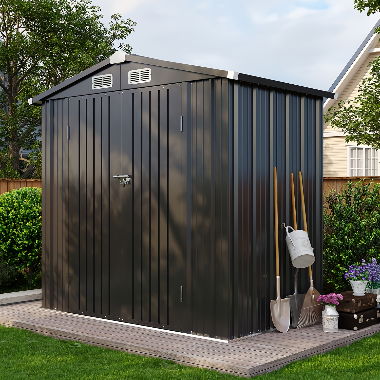 TEMU 6.23x4/5x3/3x3ft Outdoor Storage Shed, Small Garden Tool Metal Shed With Roof & Lockable Door, Outdoor Shed For Backyard Garden Patio Lawn,