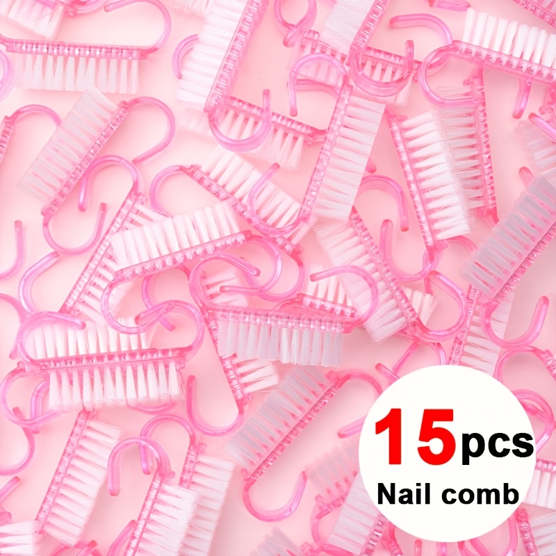 E-shop 15-teiliges Set Rosa Plastik-Nagelreinigungsbürsten, Tragbare Nagelbürste, Nagelreinigungswerkzeug zur Entfernung von Nagelschmutz Nagelhaut,