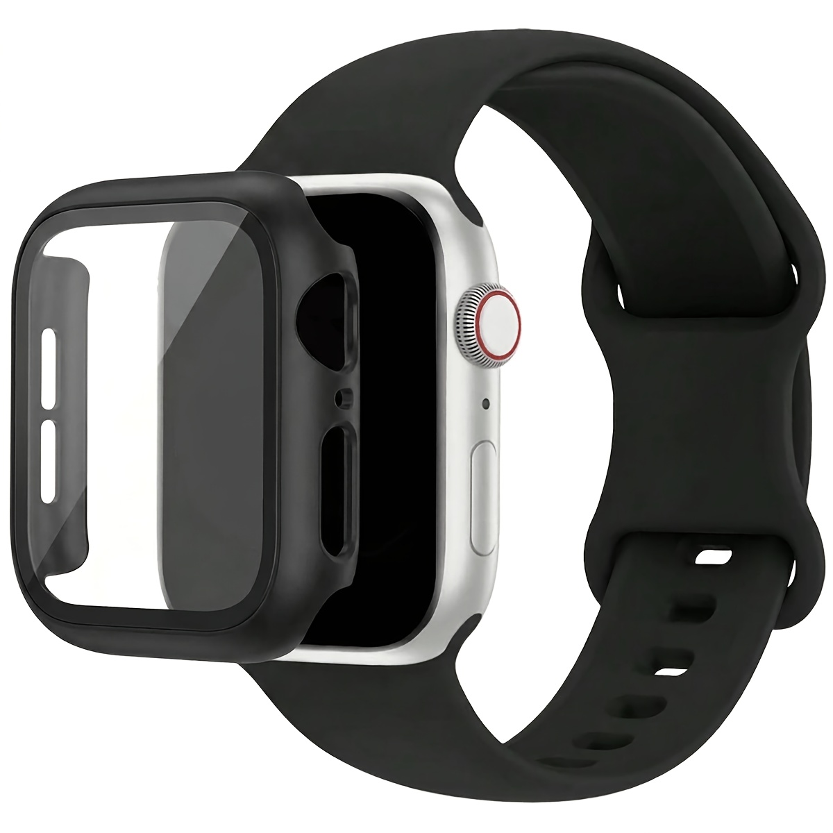 Image of 2pcs For Watch Case & Strap Set - Ultra-thin Tempered Glass Screen Protector, Adjustable Comfortable Wristband, Compatible With For Watch /2/3/4/5/6/7/8/9/10/11/se/pro/pro