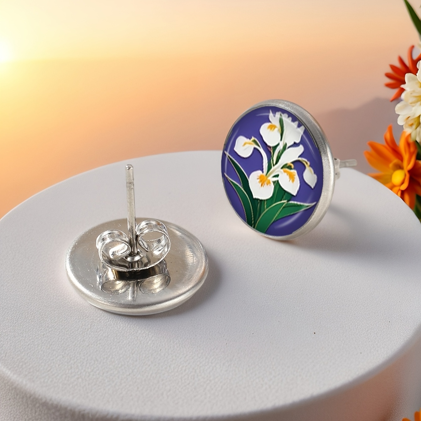Women's Elegant Stainless Steel Silvery Iris Earrings, Casual & Party