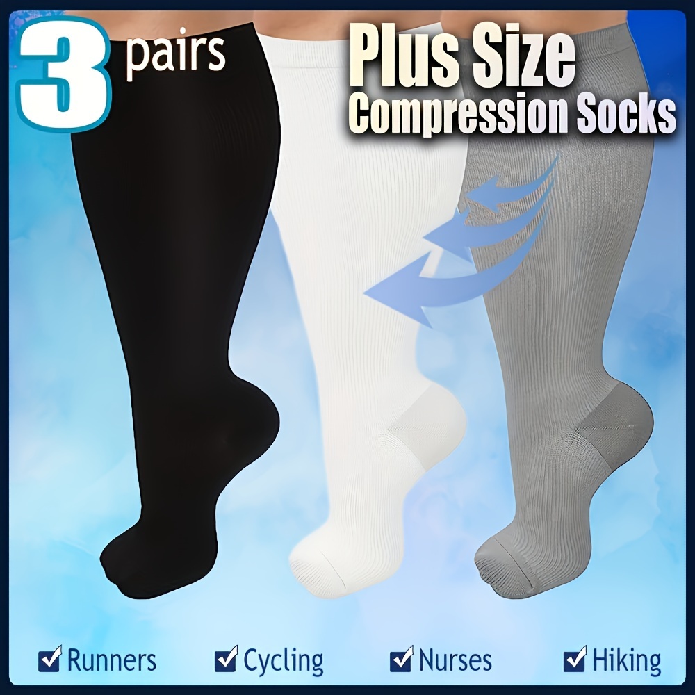 

3 Pairs Plus Size Compression Socks For Women Wide Calf Knee High Support For Running Athletic Fit Cycling