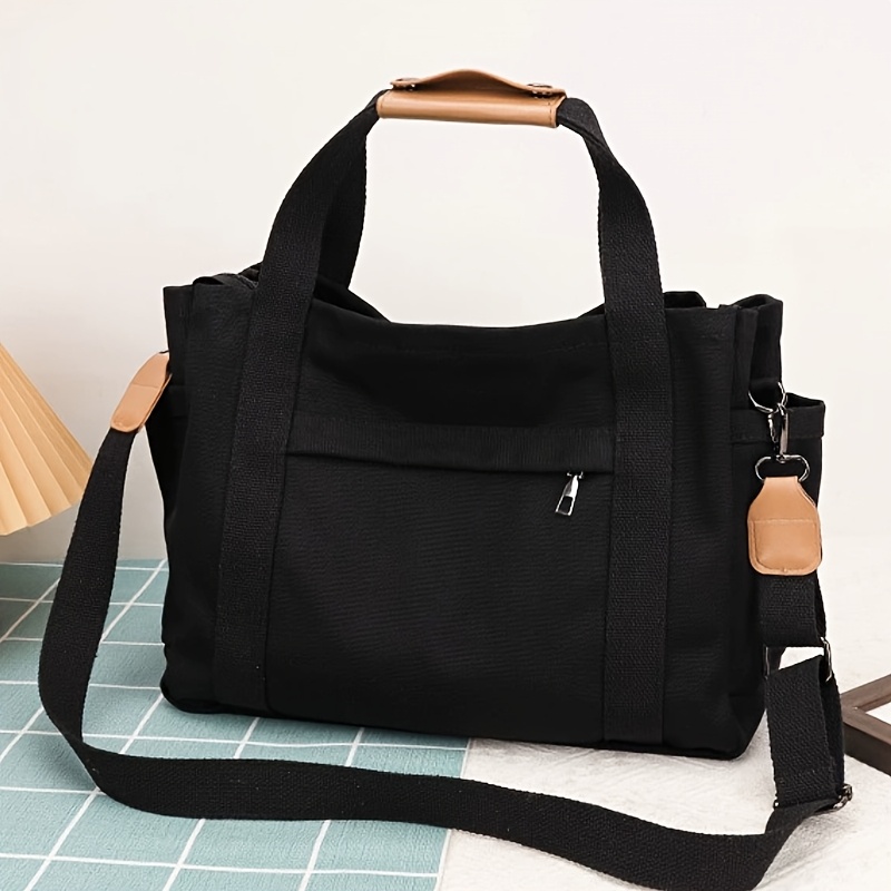 Image of Women's Casual Canvas Crossbody Tote Bag With Multiple Pockets, Adjustable Shoulder Strap, Suitable For Daily Use Of Multifunctional Tote