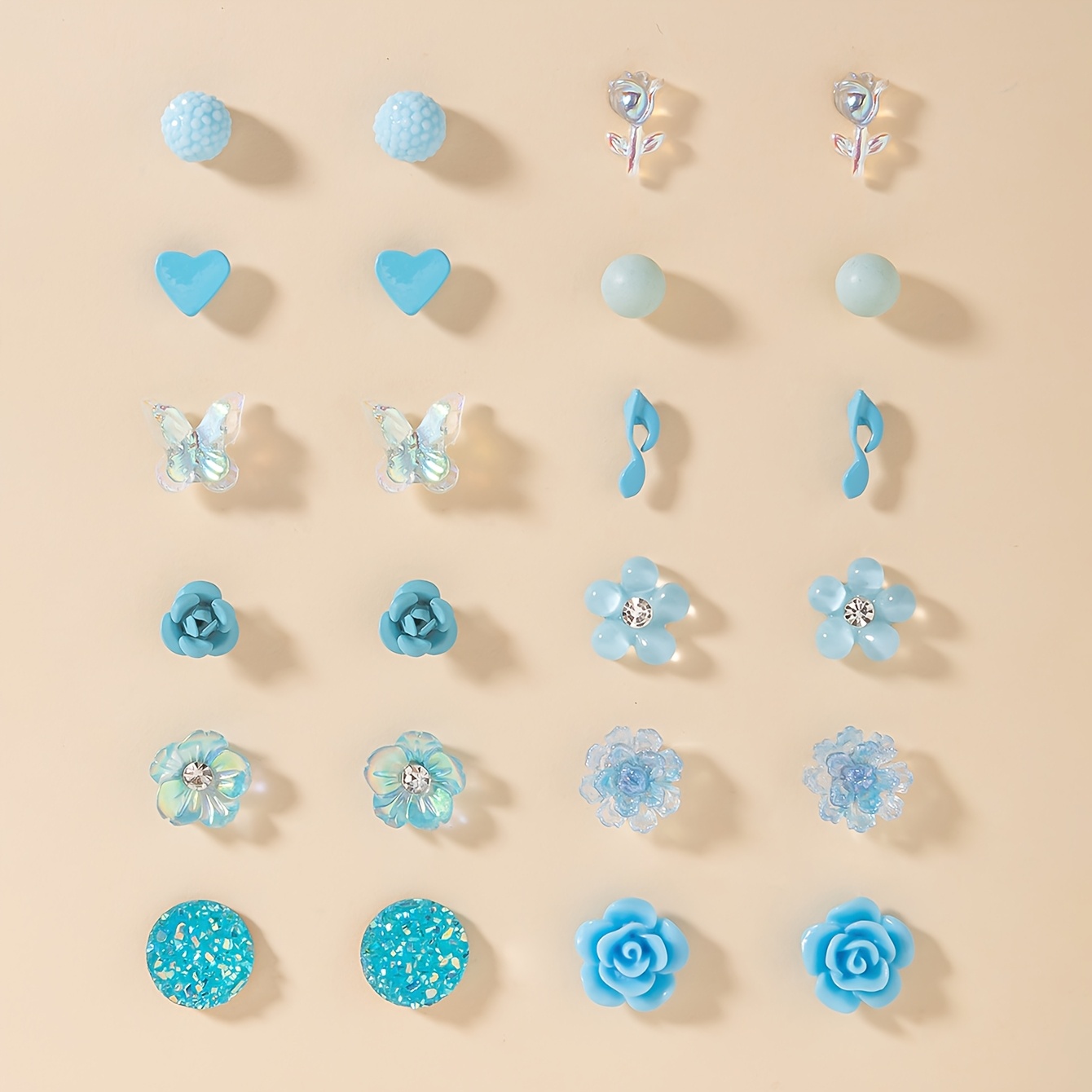 TEMU A 24pcs Fashion Minimalist Earring Set - Cute Small Flowers, Hearts, Butterflies, Circles, And Geometric Shapes, Non-repeating Design,