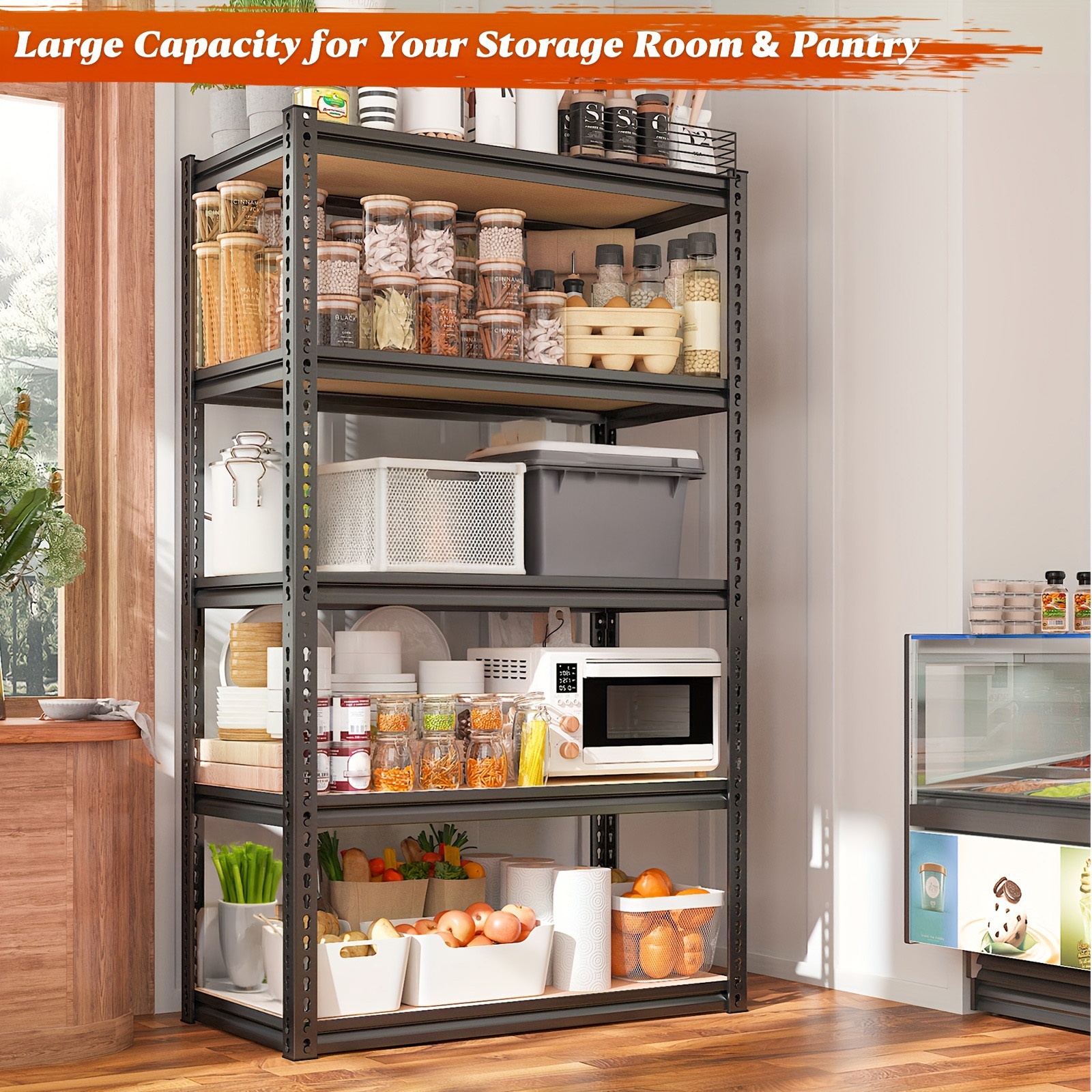 72" Metal Garage Shelving Unit with 5 Adjustable Tiers, 2000 lbs Capacity, Floor-Mounted Utility Rack for Workshop, Kitchen, Warehouse, and