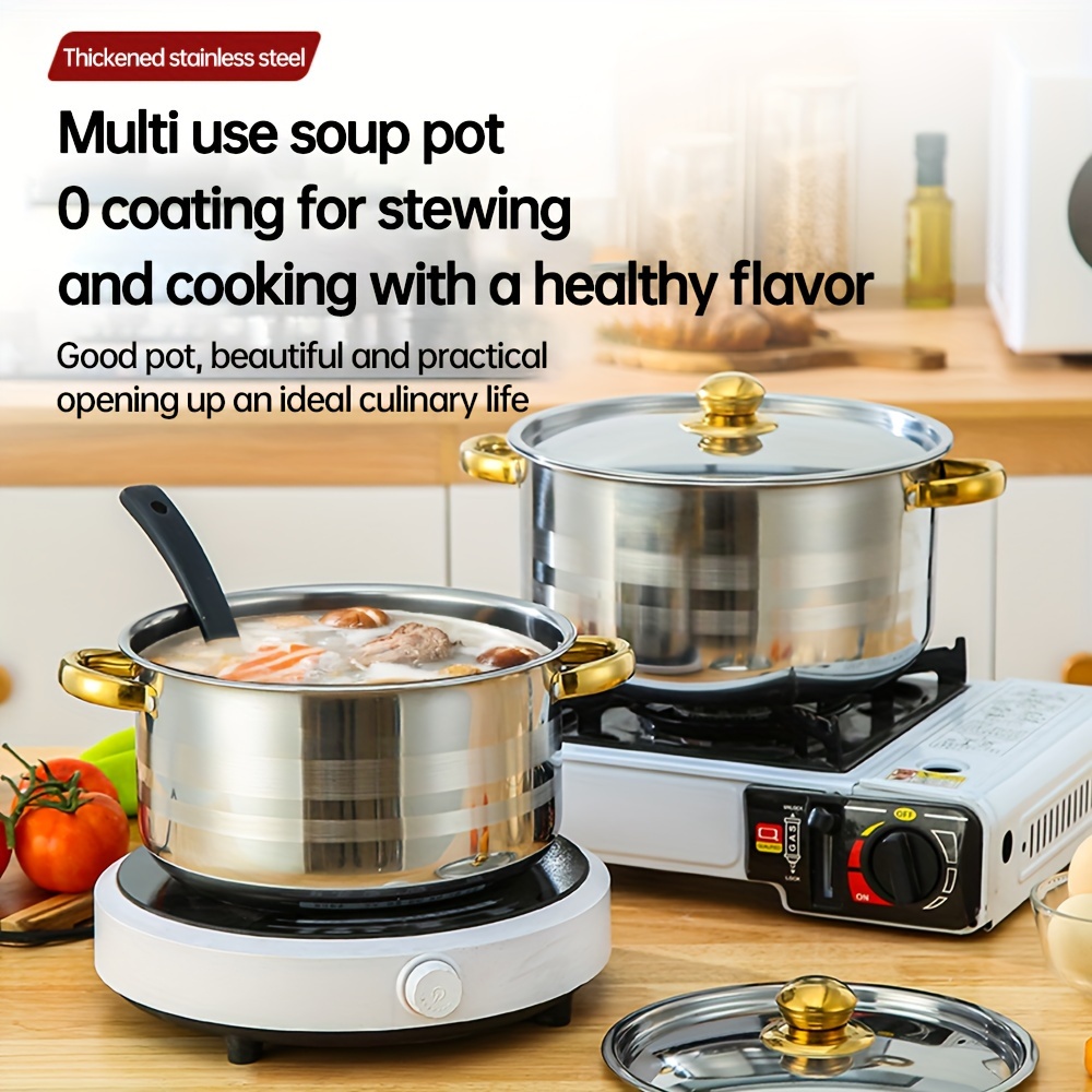 10pcs stainless steel pot set specifications are 18 20 22 24 26cm stainless steel cooking pot 5 pots 5 lids stainless steel double handle with lid deep soup pot for home and suitable for soup hot pasta details 4