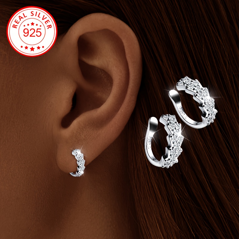 

1 Pair, Women's Fashion Non-piercing Clip Earrings, Set With Solid Cubic Zirconia + + Non-piercing Ear Clips, S925 Silver, Holiday Gifts And Daily Women's Accessories, Low Allergy