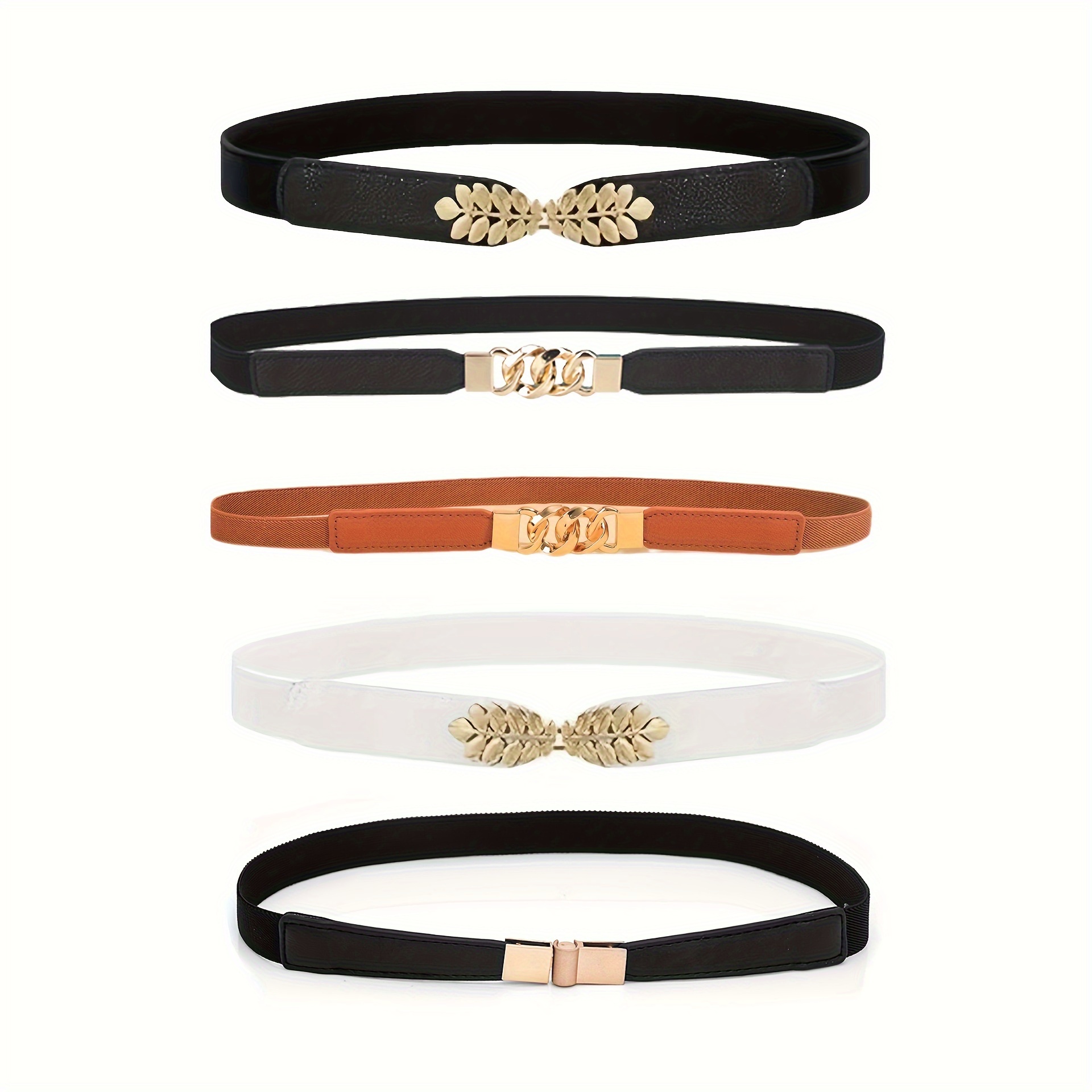 Image of Vintage Elastic Corset Belt For Women - 5pcs Set, Stretch Waistband With Leaf , , Versatile For Dresses And , Hand Washable - Suitable For Casual, Beach, Party