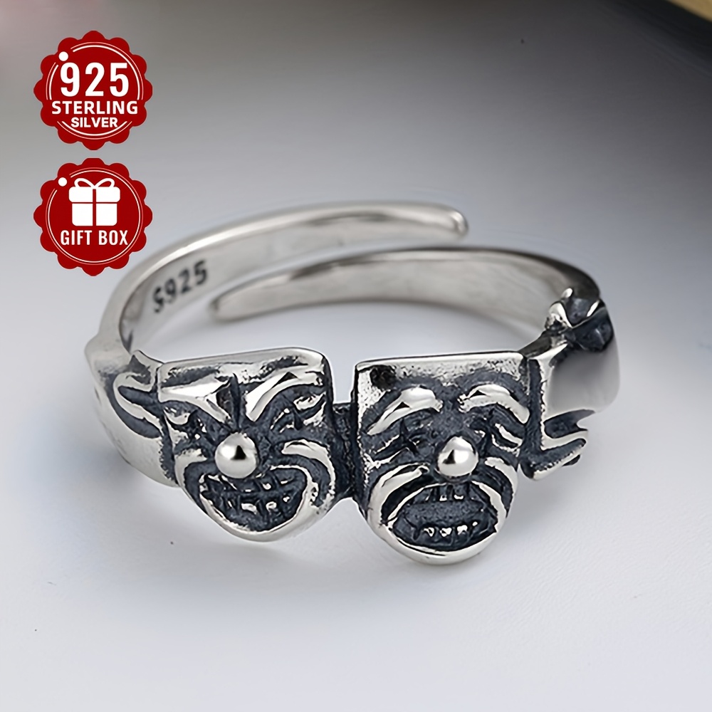Women's S925 Sterling Silver Double Sided Clown Face Ring