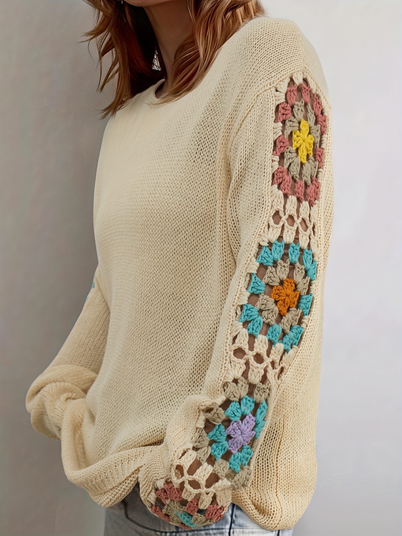 handgefertigter pullover blumenmuster weicher rosa Temu Germany