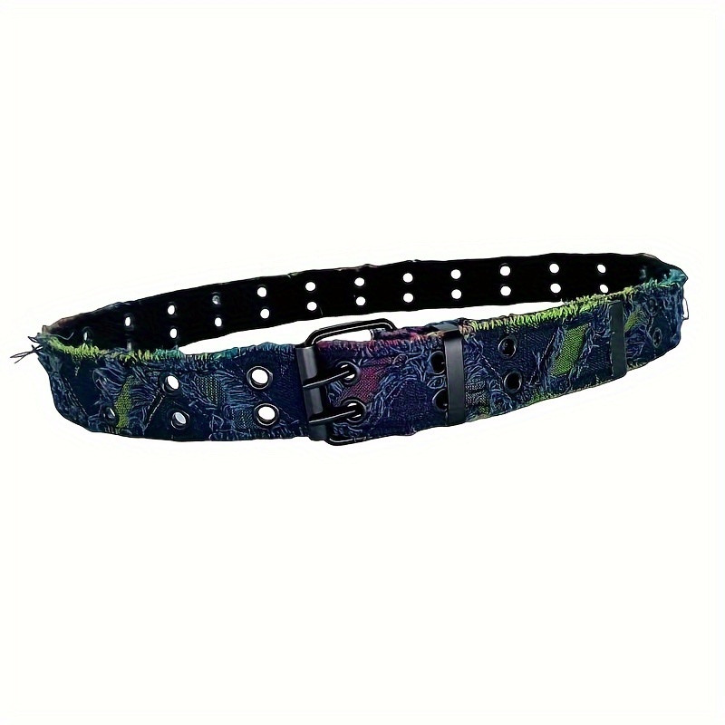 Punk Style Washed Denim Belt with Square Buckle
