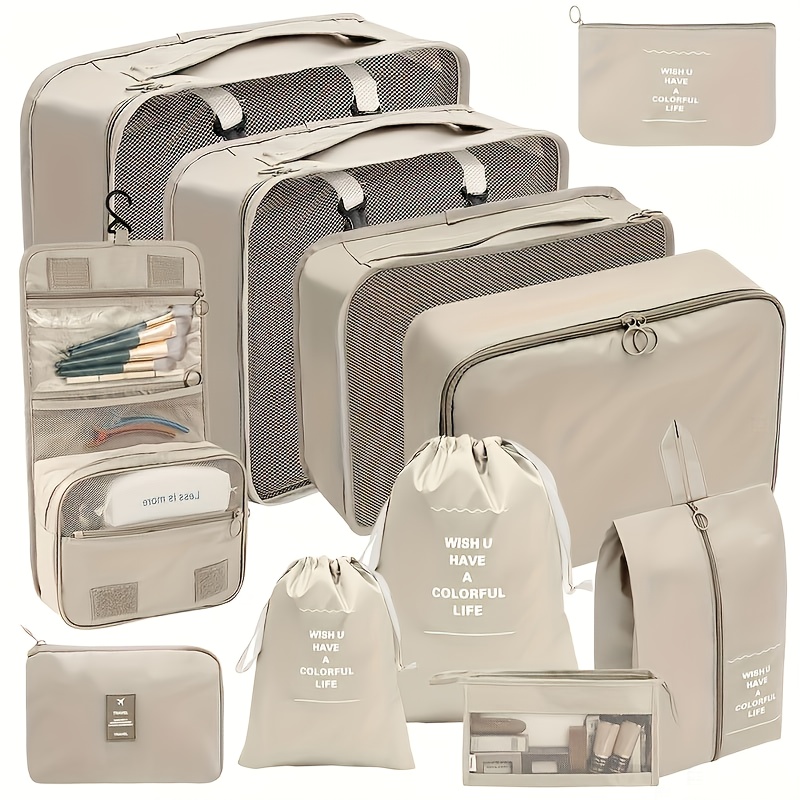 TEMU 11 Solid Color Packaging Boxes, Suitable For Suitcase, Travel Luggage Packing Storage Bags, With Laundry Bags, Compressed Storage Shoe Bags,