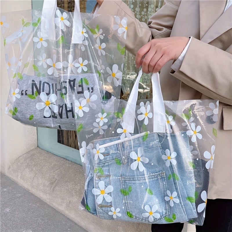 

5pcs Daisy Flower Transparent Tote Bag Plastic Gift Bag, Portable Shopping Bag, Hands-on Gift Bag, Clothing Shop Shopping Bag, Holiday Party Gift Bag, Toiletry Bag, Shop Retail Shopping Bag