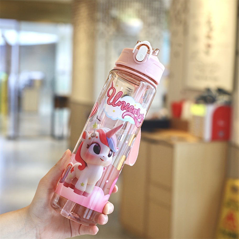 Image of 750ml Cute Pattern Water Bottle For School, Straw Cup With Handle And Portable Durable Cup, Large Capacity Gift Water Bottle, Outdoor Sports And Travel Cup