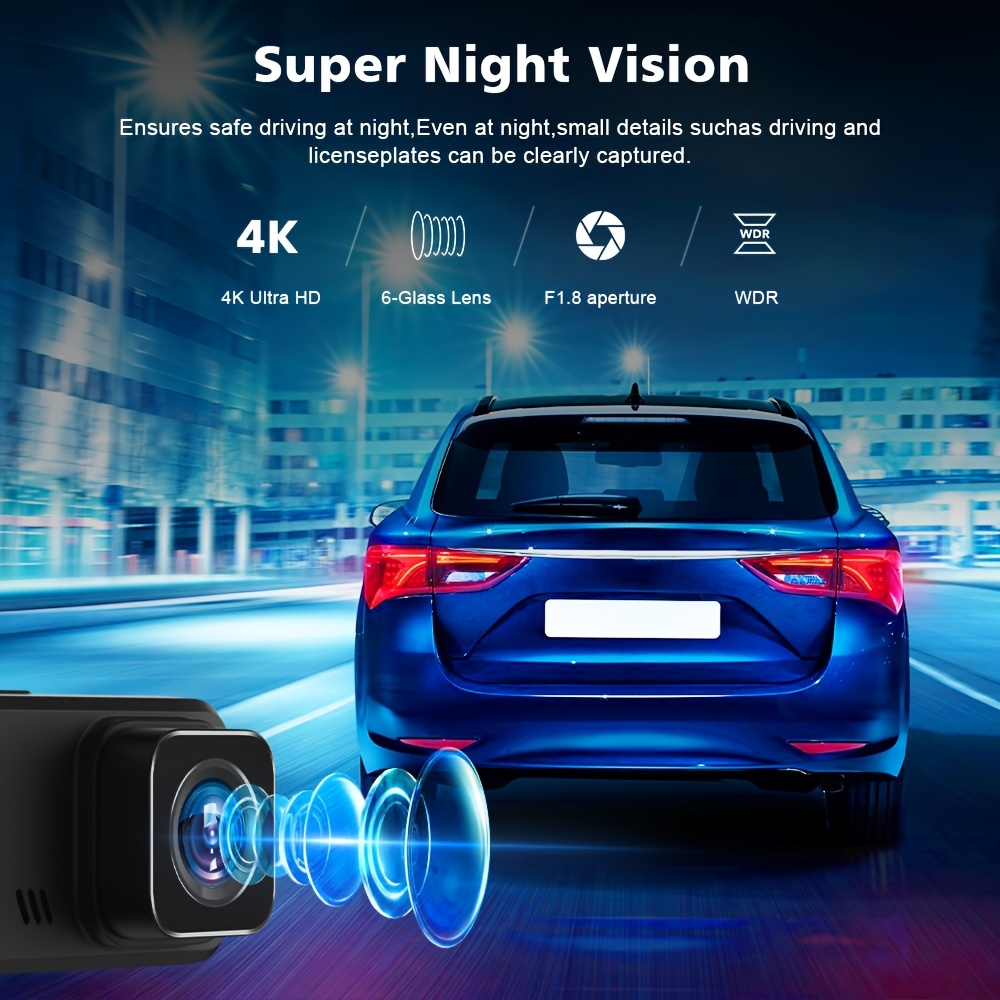 Dash Cam Front and Rear with 128GB TF Card, 4K+1080P Dual Dash Camera for Cars, 5.0cmIPS Display Mini Car Camera, APP Control, Built-in Wi-Fi & G-Sensor, 170° Wide Angle, WDR, Night Vision, Loop Recording, 24/7 Parking Mode, Support 256GB Card Max