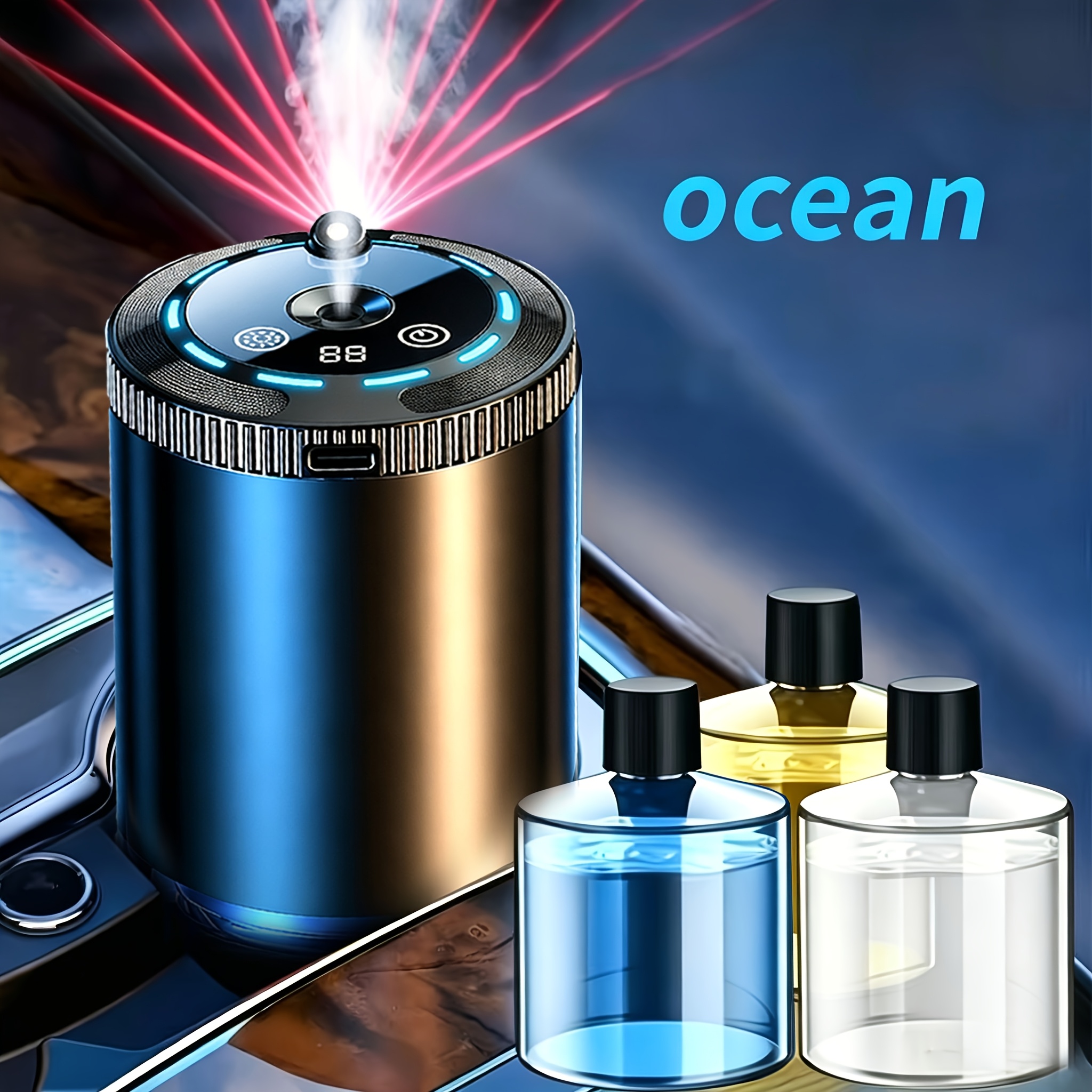 TEMU 5-level Adjustable Smart Car Diffuser -essential Oil Diffuser, Air Freshener, Car Accessory. Features Usb Charging, Show & Starlight Ceiling ,
