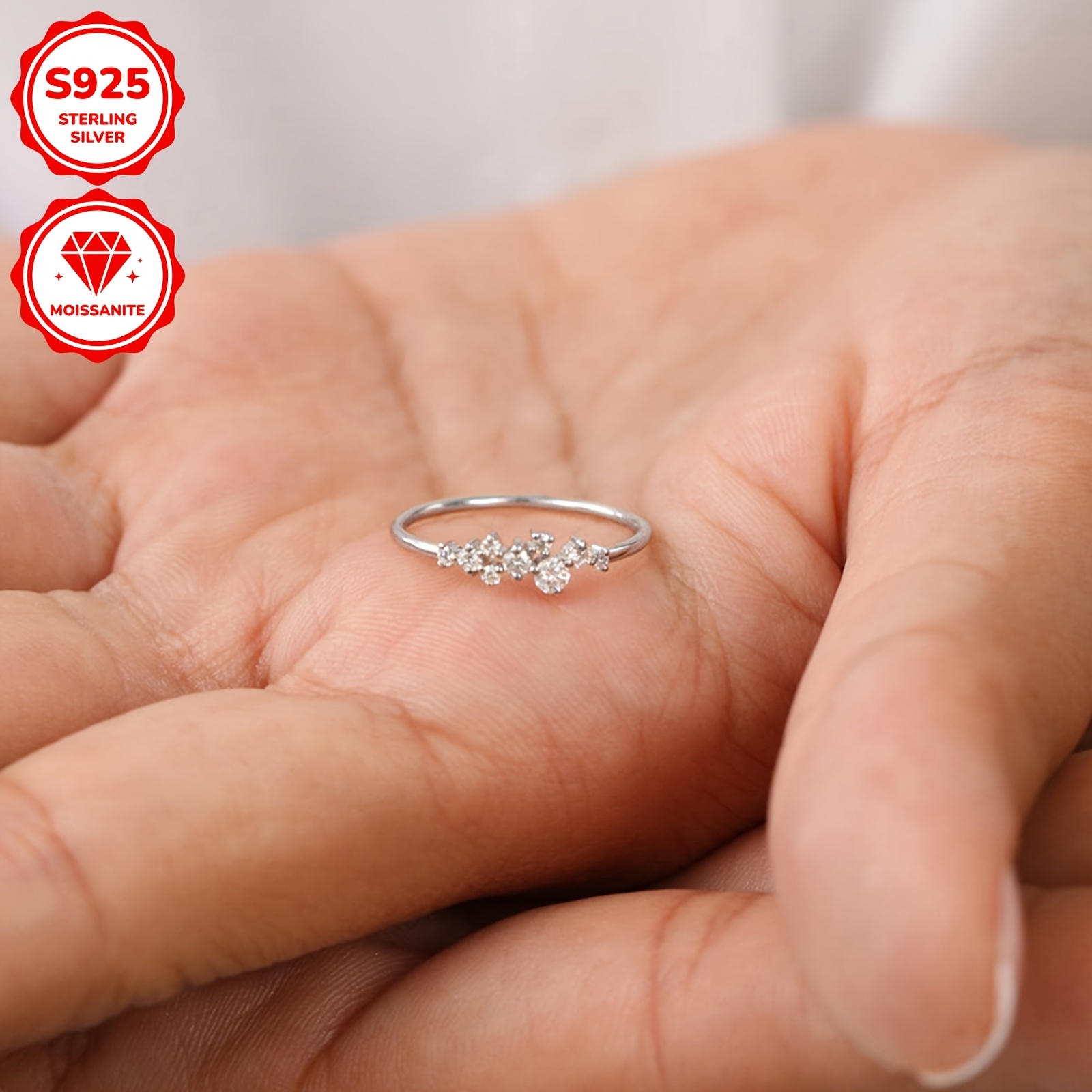 a 925 silver ring featuring synthetic moissanite stones 3mm 1  5mm 1  8mm 2pcs 1 6mm 5pcs with a total weight of 0 3ct designed as a delicate and stylish engagement ring for   for anniversary celebrations details 11