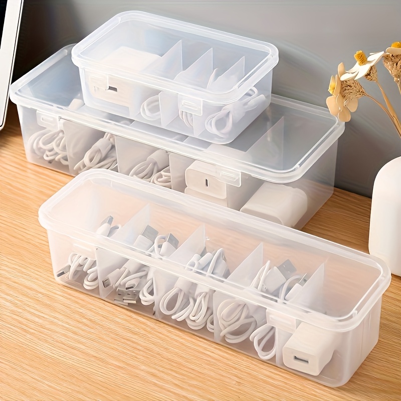 5 compartment large capacity cable management box with lid space saving desktop storage solution for office and home use durable plastic construction ideal for office storage and   desk drawer organizer for home storage