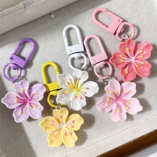 5pcs set cute flower keychains for lobster clasp phone backpack charms cherry gift set for mom sister themed key ring collection