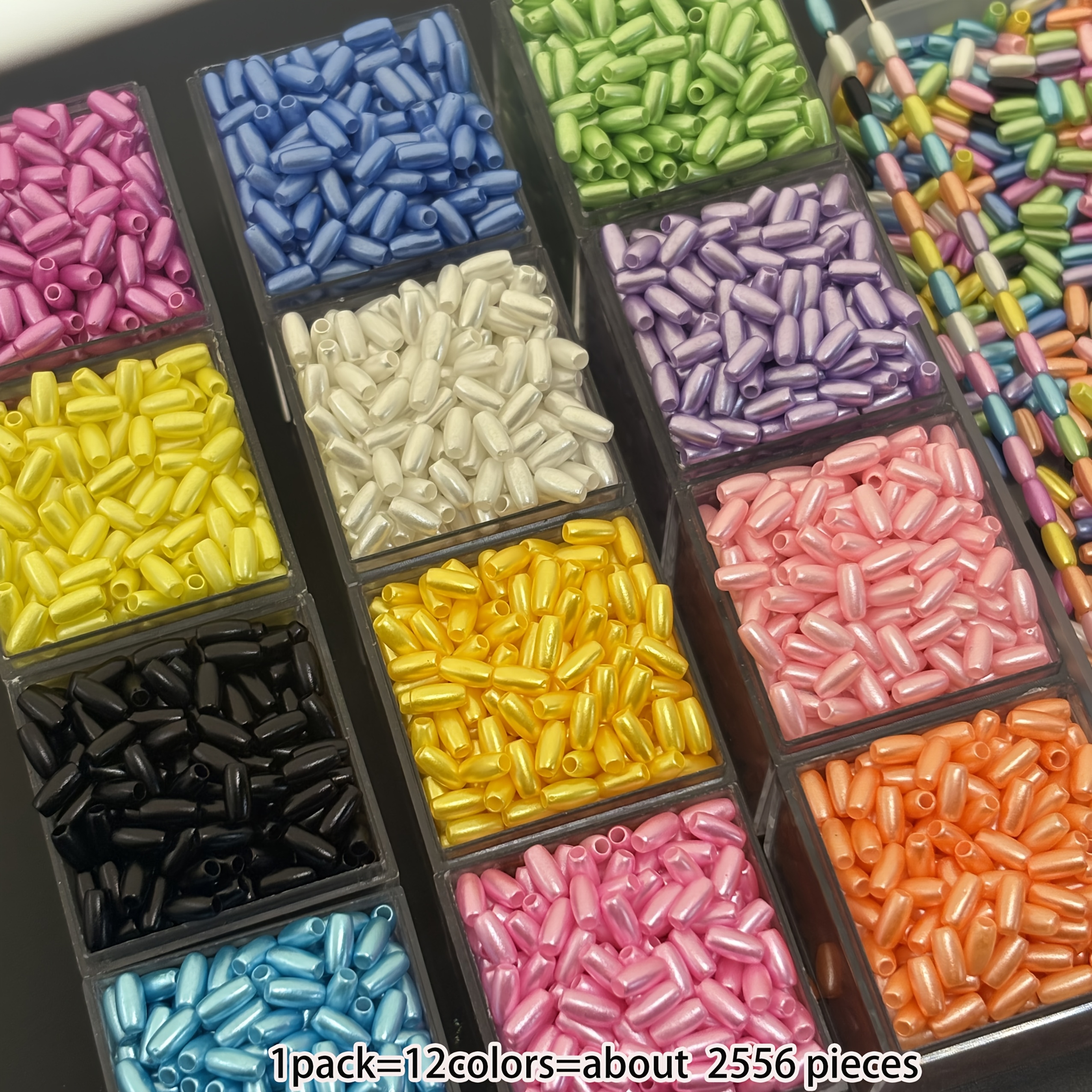 TEMU 2556 piezas/3*6Mm Cuentas de Arroz con Agujero Grande de Arroz para Bordado a Máquina, 12 Combinaciones , Cuentas de Posicionamiento Creativas,
