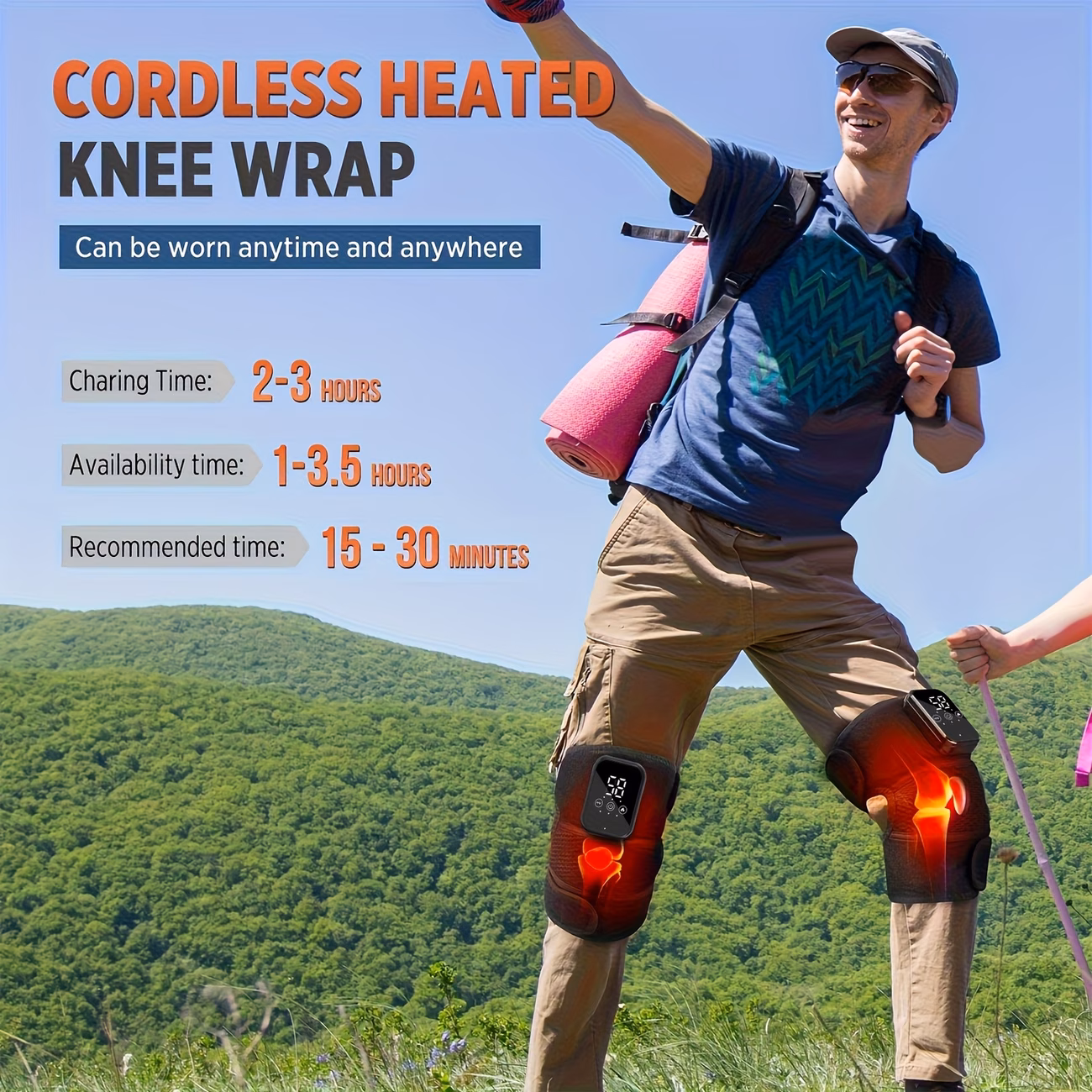 加热膝盖按摩器,无线设计,便携式加热护膝,3合1肩部和肘部加热垫,带振动功能,2000mah电池,膝盖护垫,送给长辈和朋友的完美礼物 商品详情 2
