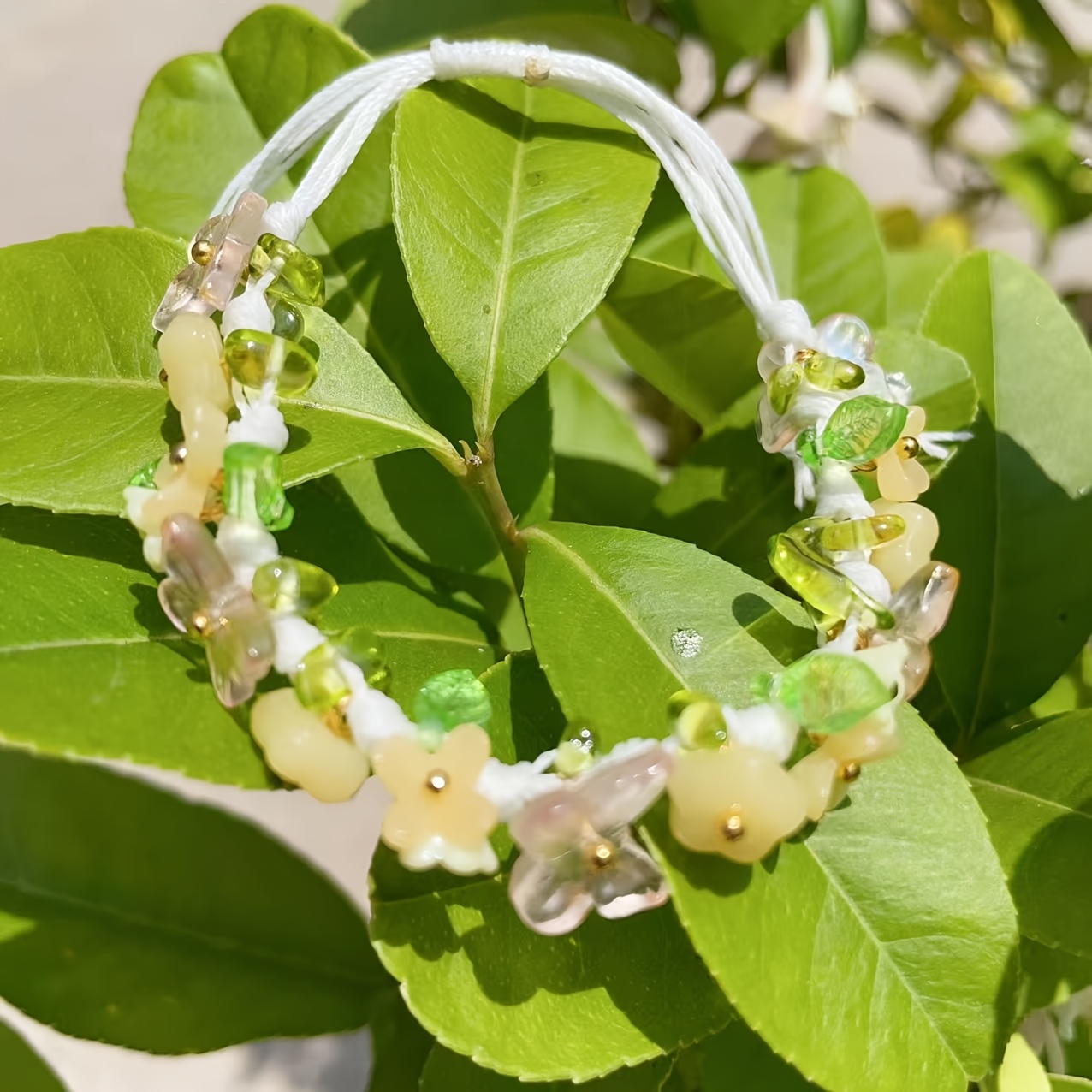 Adjustable Boho Butterfly Flower Bracelet with Pastel Flowers