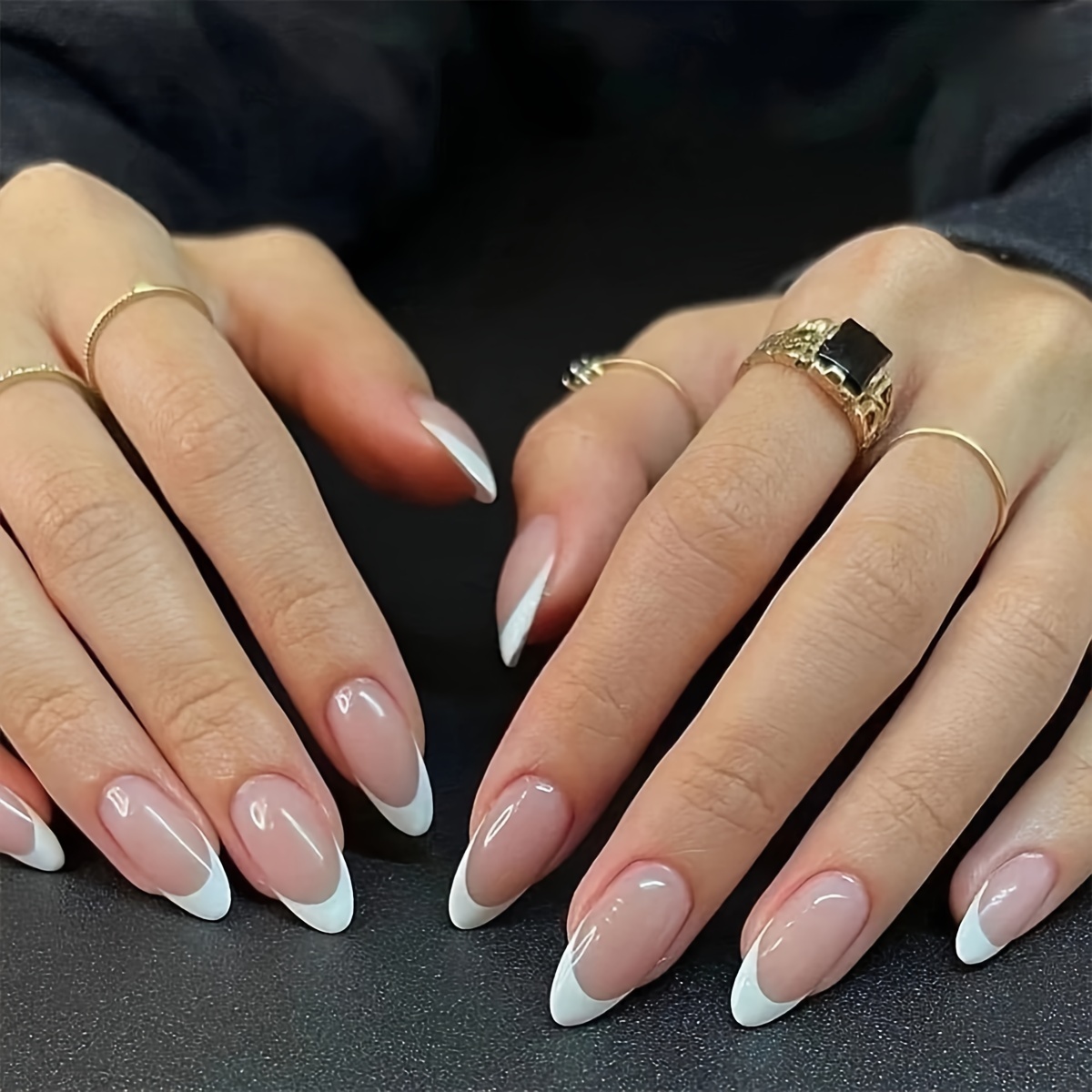 almond row french   minimalist french   on nail tips 24pcs box set