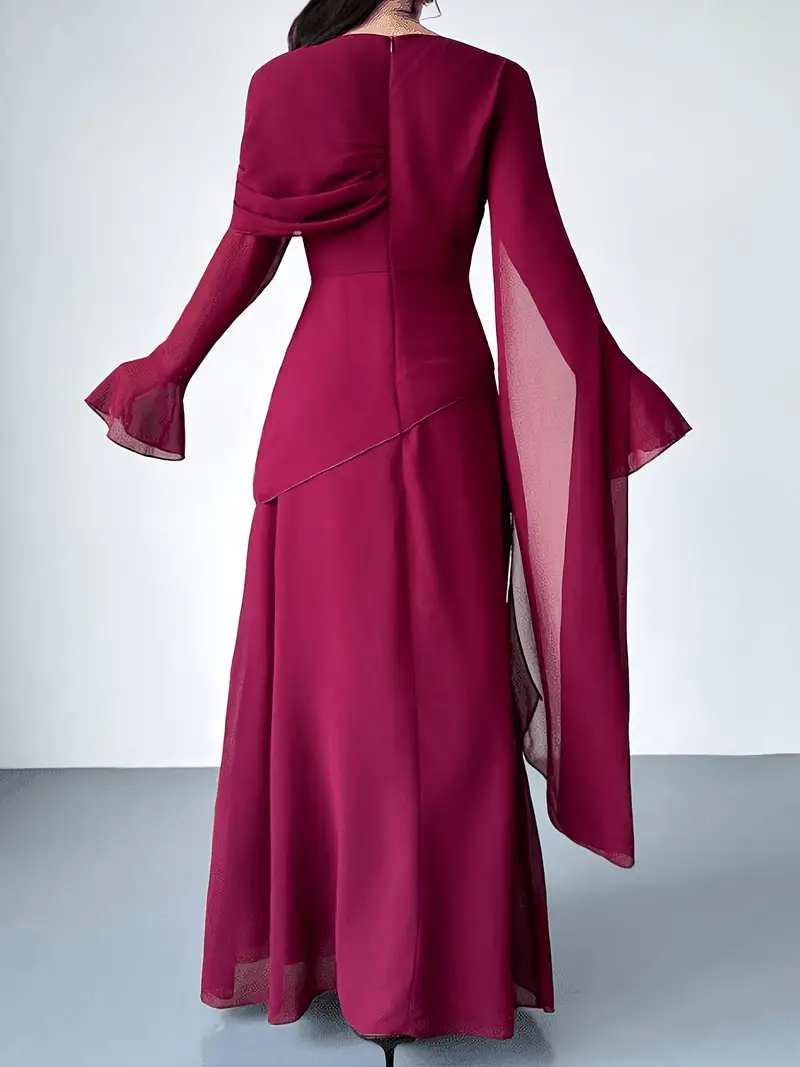 elegant womens draped collar chiffon maxi dress burgundy - Temu Oman elegant womens draped collar chiffon maxi dress burgundy - Temu Oman