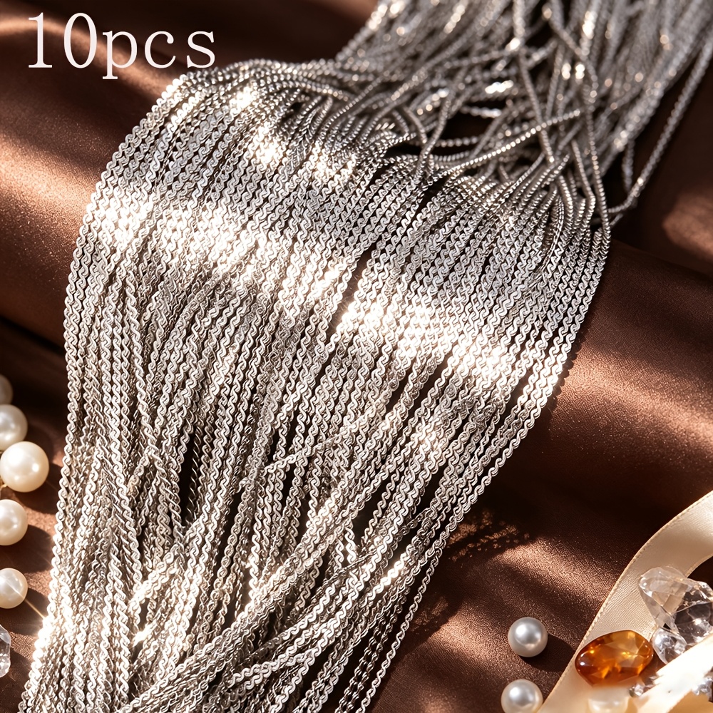 TEMU 10pcs Stainless Steel 0.9mm Flat S Necklace, 40+5cm/15.7+1.96inch, Lightweight And Wear-resistant, Suitable For Daily Use And Diy Craft