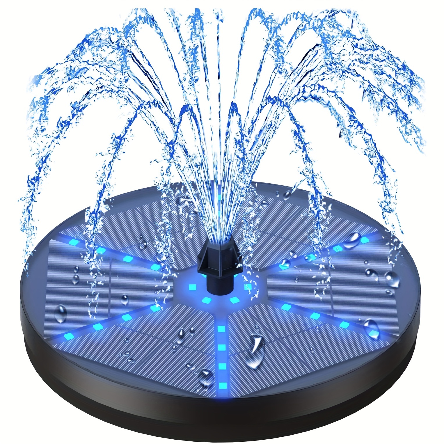 

1 Set Solar Powered Floating Fountain, With Color-changing Led Lights And Nuzzles, Plastic Solar Pond Pump For Outdoor Backyard, Swimming Pool, Park, Artificial Landscape Decoration