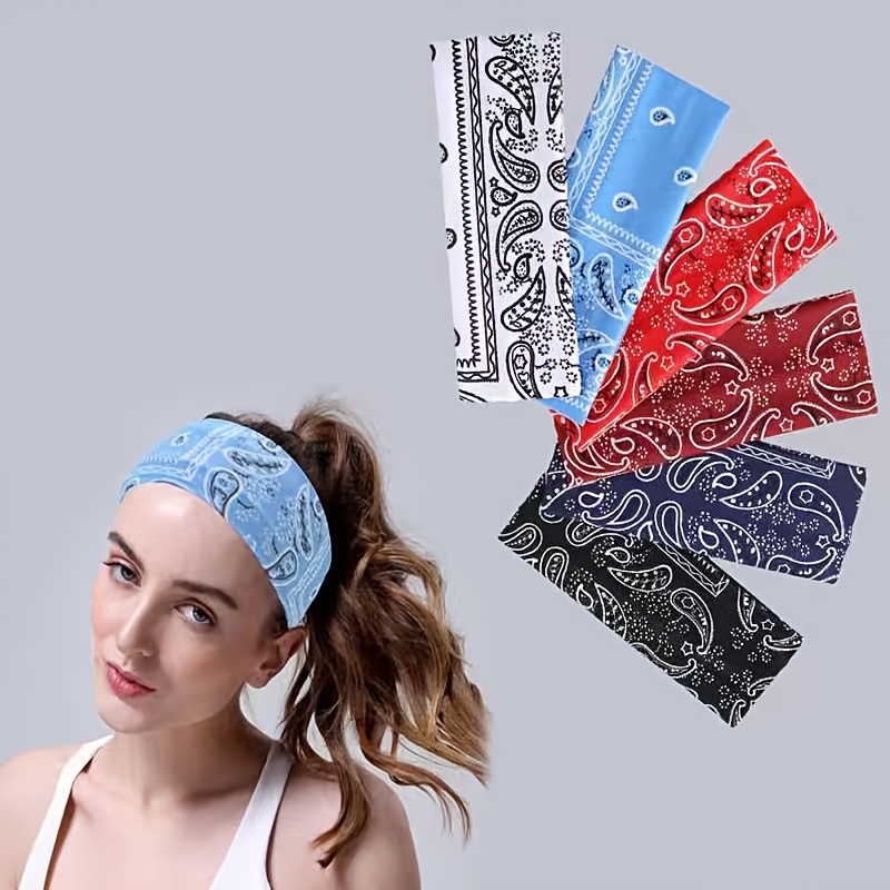 TEMU Lot de 6 bandeaux de sport élastiques à fleur de , élastiques à cheveux pour yoga, course, fitness, cyclisme