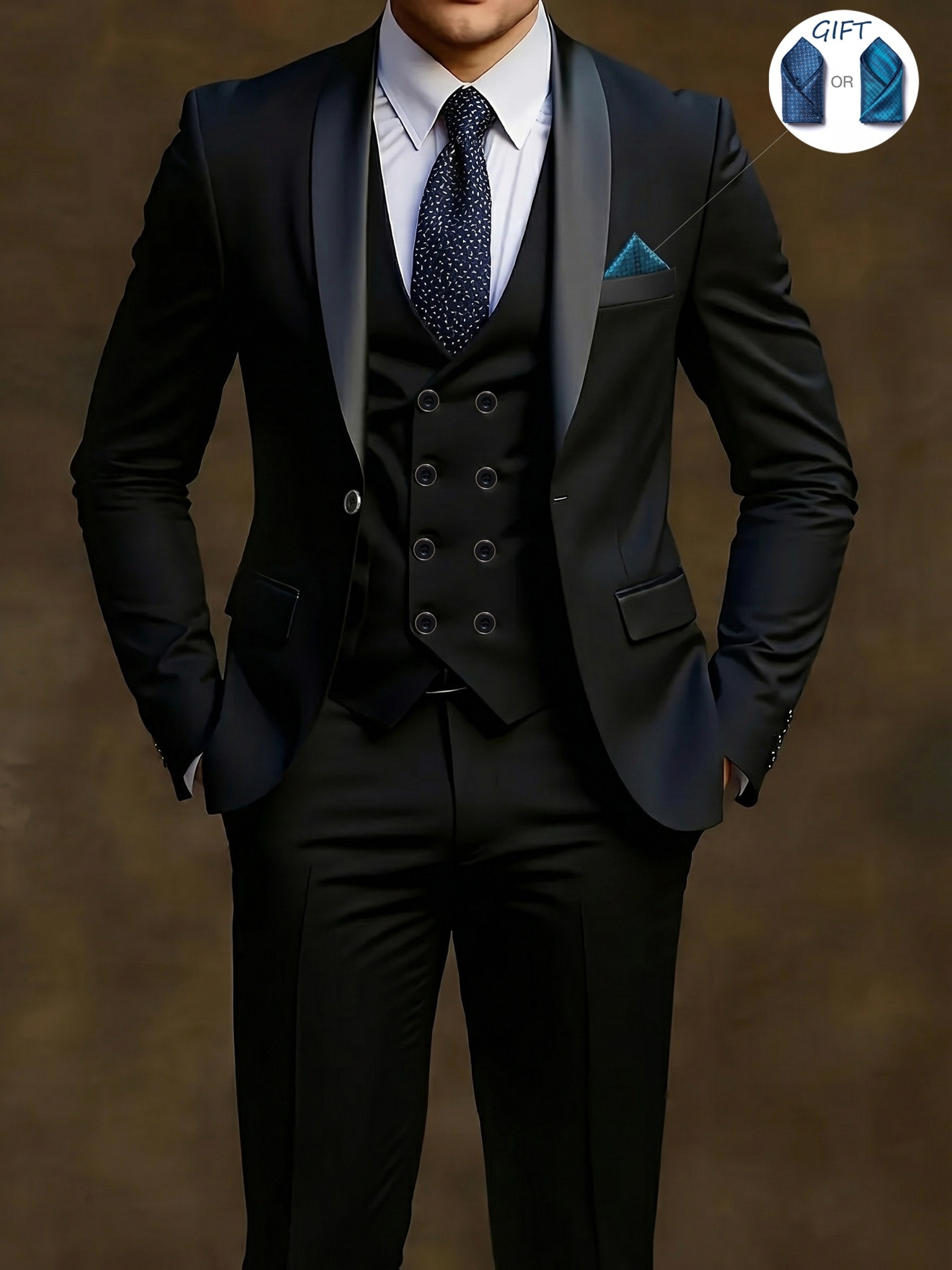 Ensemble costume élégant 3 pièces pour homme - Costume et pantalon coupe ajustée pour mariages et occasions formelles, convient pour réunions de bureau et événements élégants, tenue de cérémonie | Costume coupe ajustée | Costume de mariage durable. Inclut un mouchoir de poche à motif aléatoire.