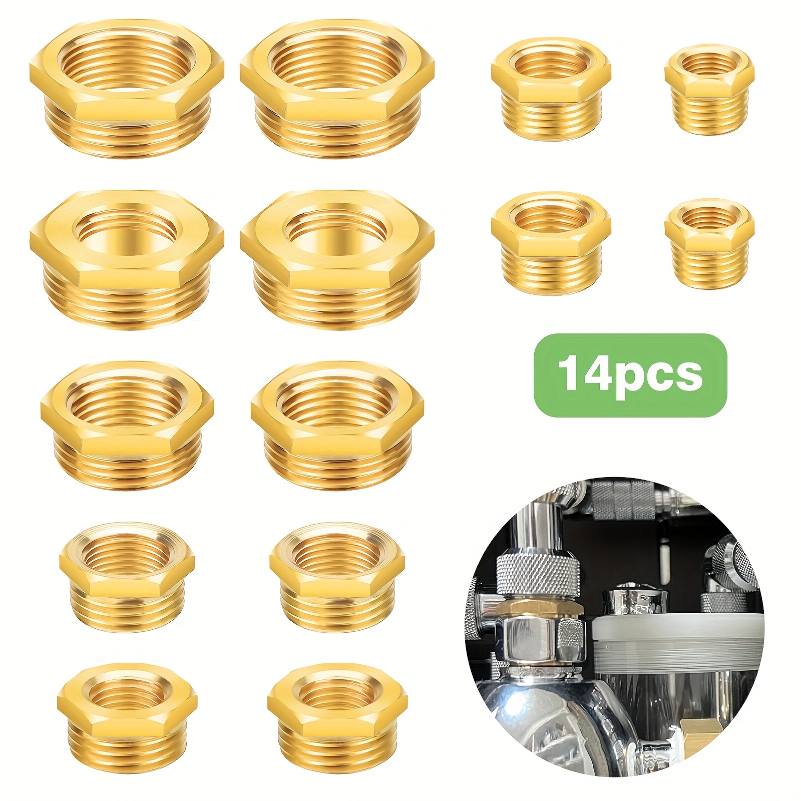 TEMU 14pcs Hexagonal Reducing Coupling Kit, 1/8"/1/4"/3/8"/1/2"/3/4" 1" Universal Threads, For Industrial/ Plumbing Projects, Pressure And