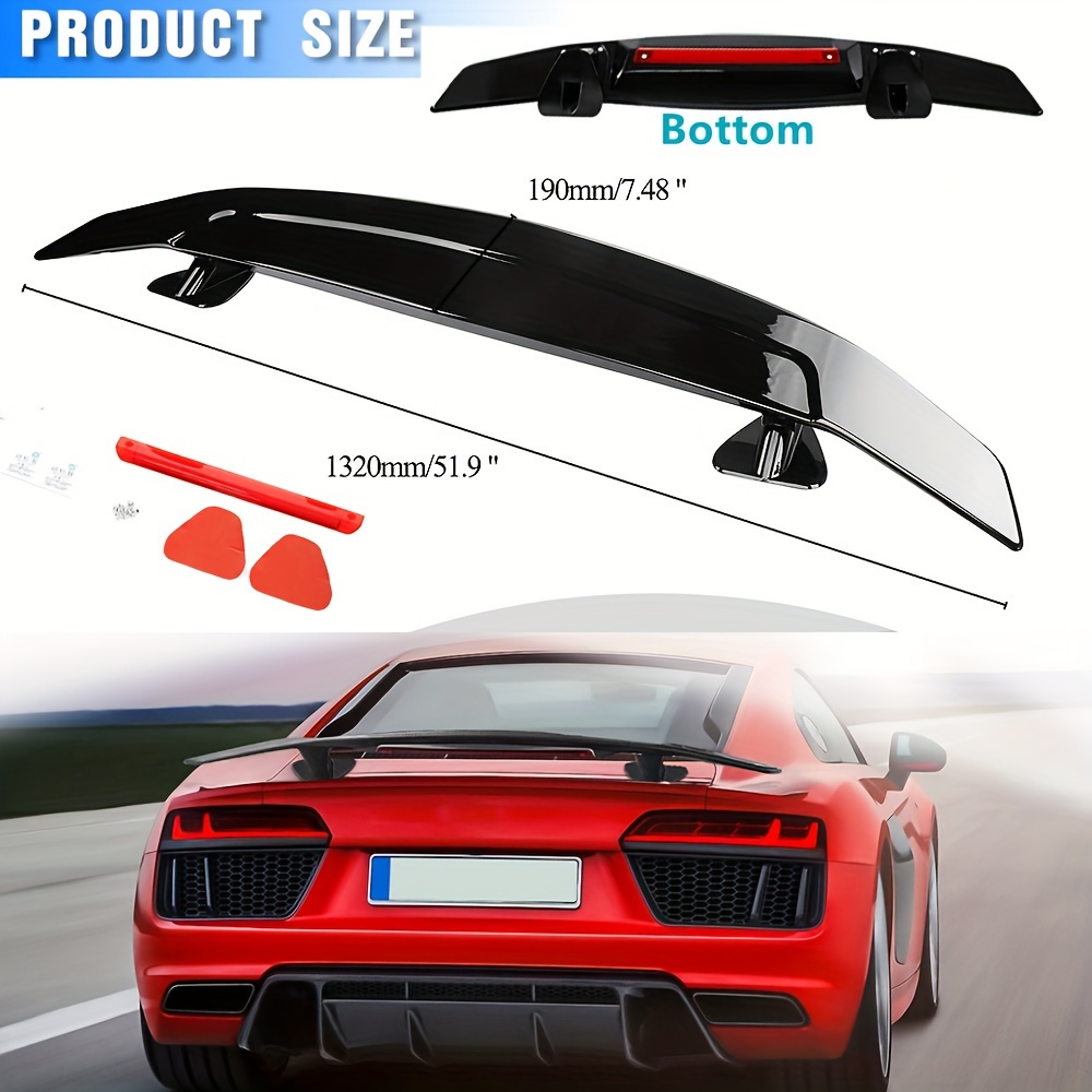 Universal 46 Inch GT Style Rear Spoiler - Glossy Black ABS Trunk Wing For Cars