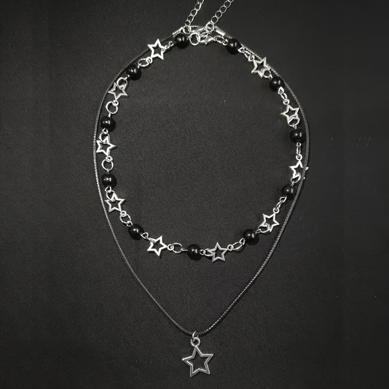 y2k double layer star beaded hollow pendant necklace spicy