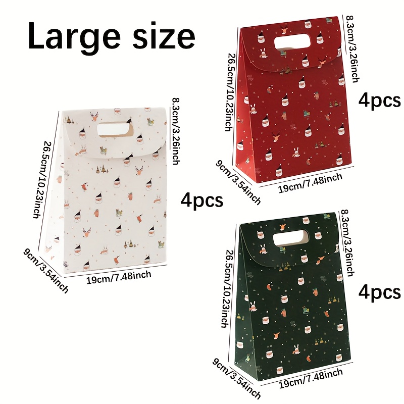Image of 12pcs Christmas Handheld Gift Bag With Snowman, Reindeer, And Tree - Red, White, And Party Gift Bags For Christmas, Thanksgiving, Birthdays, Weddings, And Other Holiday Party Gift Bags