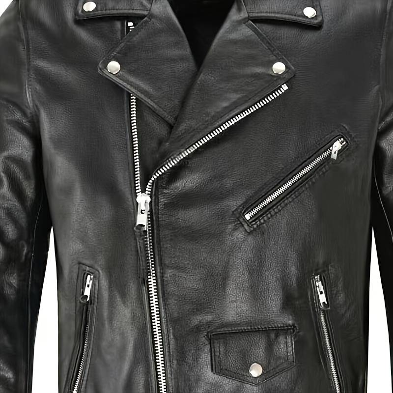 Men's Classic Black Belted Leather Motorcycle Biker Jacket By Excelsior - Sizes S To 5XL