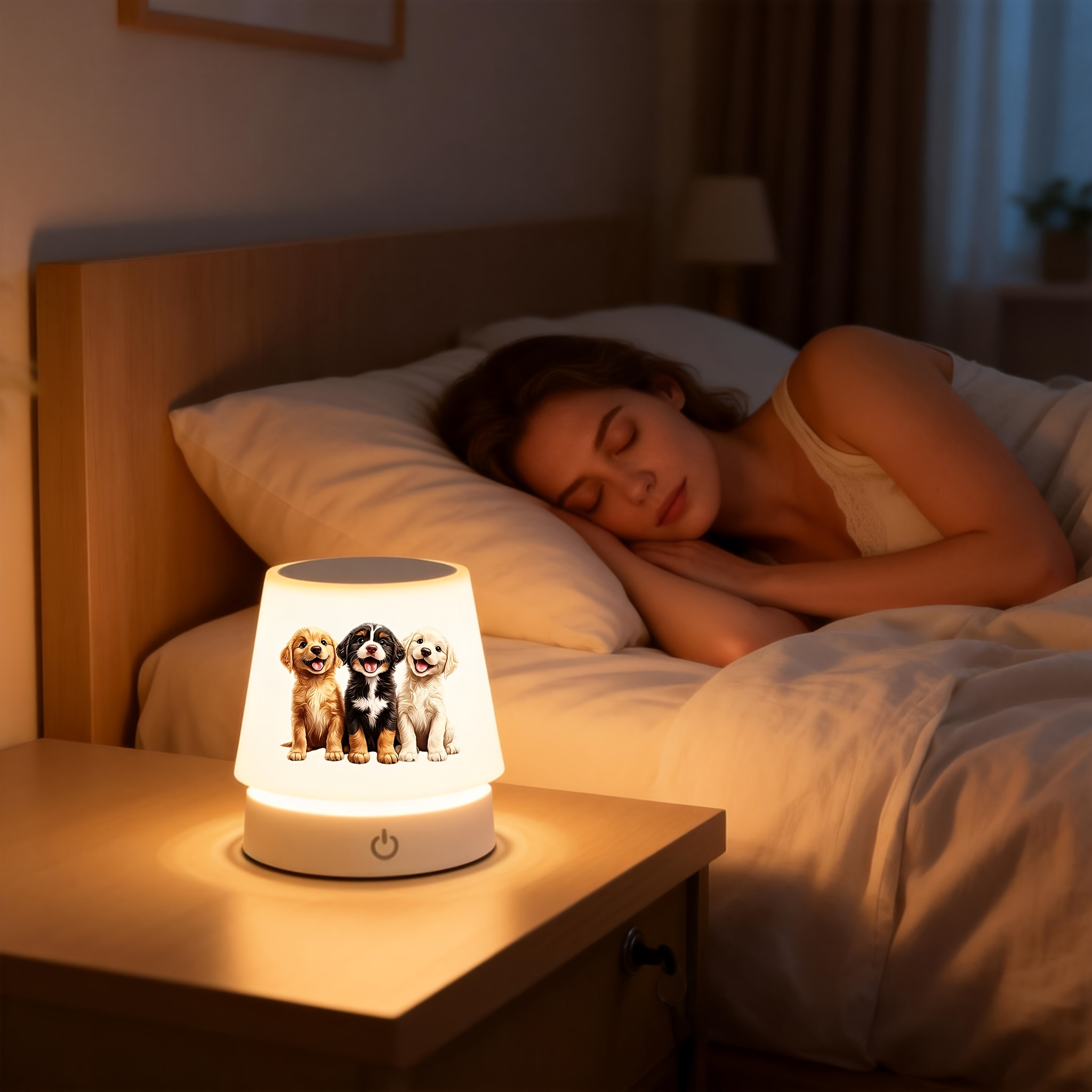 Cute 3 Puppy Pattern Desk Lamp, Height Adjustable & Dimmable