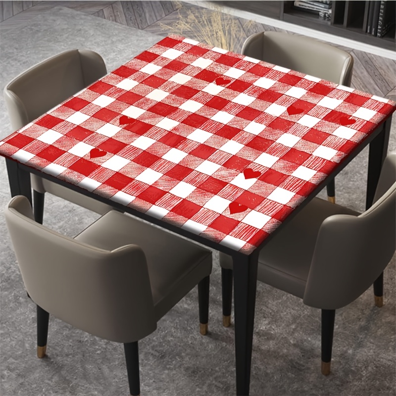 TEMU Nappe Carrée Décorative Élastique à Imprimé Plat, 1 pièce, Nappe Carrée à Carreaux Rouges, Parfaite pour un Dîner , avec Bords Élastiques,