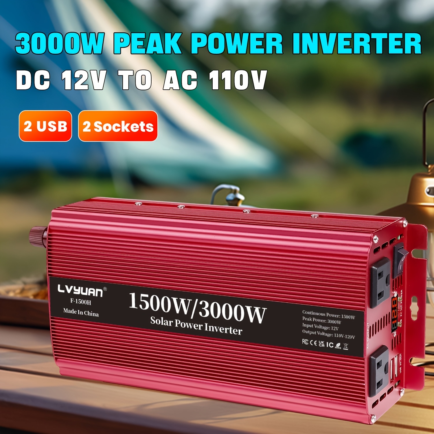 TEMU 1500w/3000w () Inverter, 200w Car Power Inverter, 12v To 110v Ac Car Charger Adapter With 3.1a Dual Usb Car Adapter For Car, Rv, Camping, Home, Repair Tools, Without Battery
