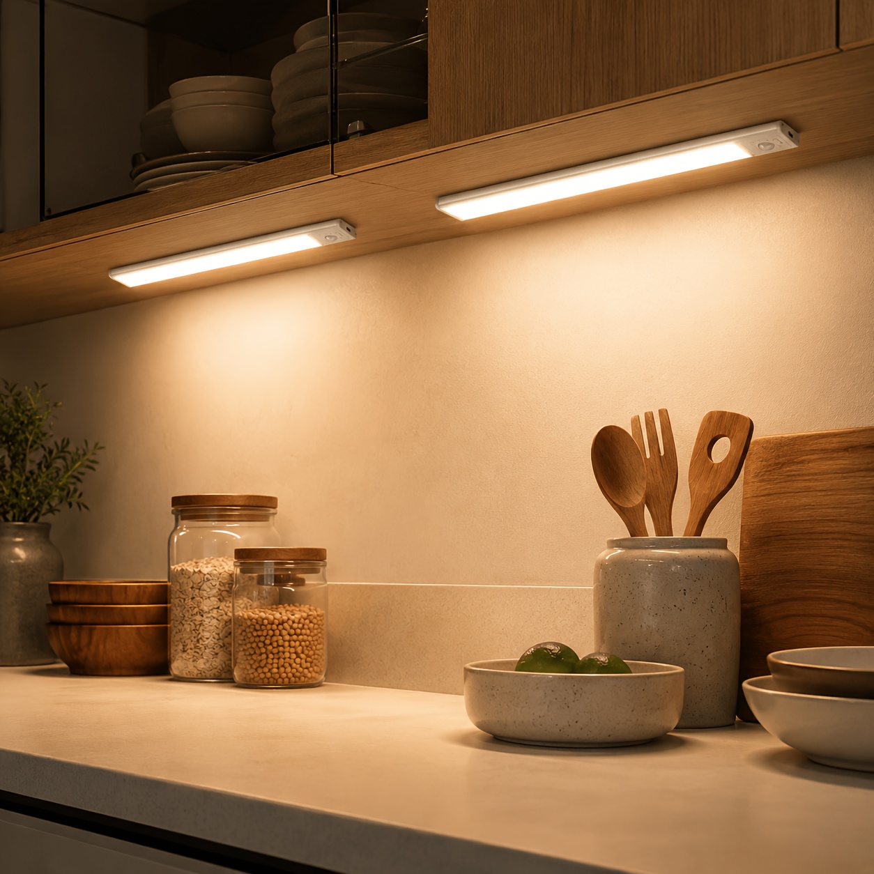 2pcs Rechargeable Motion Sensor Cabinet Lights with 3-Color LED