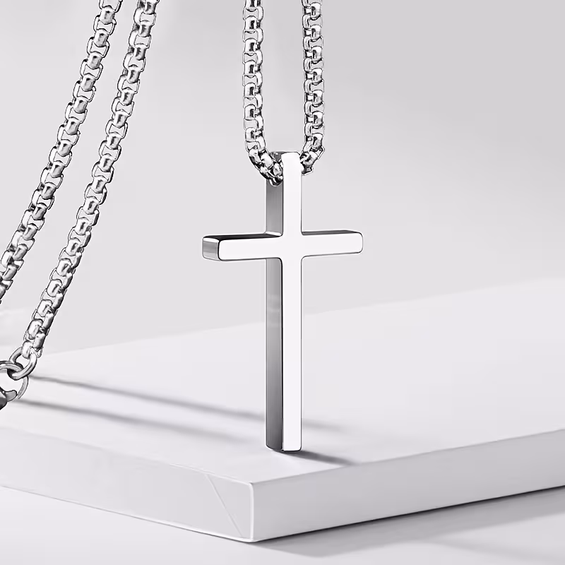 fashionable minimalist style titanium stainless steel cross necklace for men versatile stainless steel cross pendant necklace with leather jackets and denim outfits Product details 3