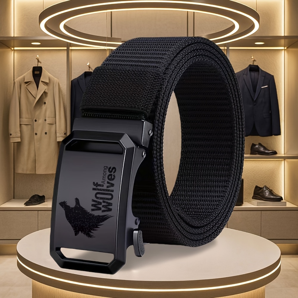 TEMU 1pc Casual Men's Novelty Belt "wolf Wolves" Print Business Belt, Suitable For Jeans, Fashionable Business Men's Belt, Great Gift