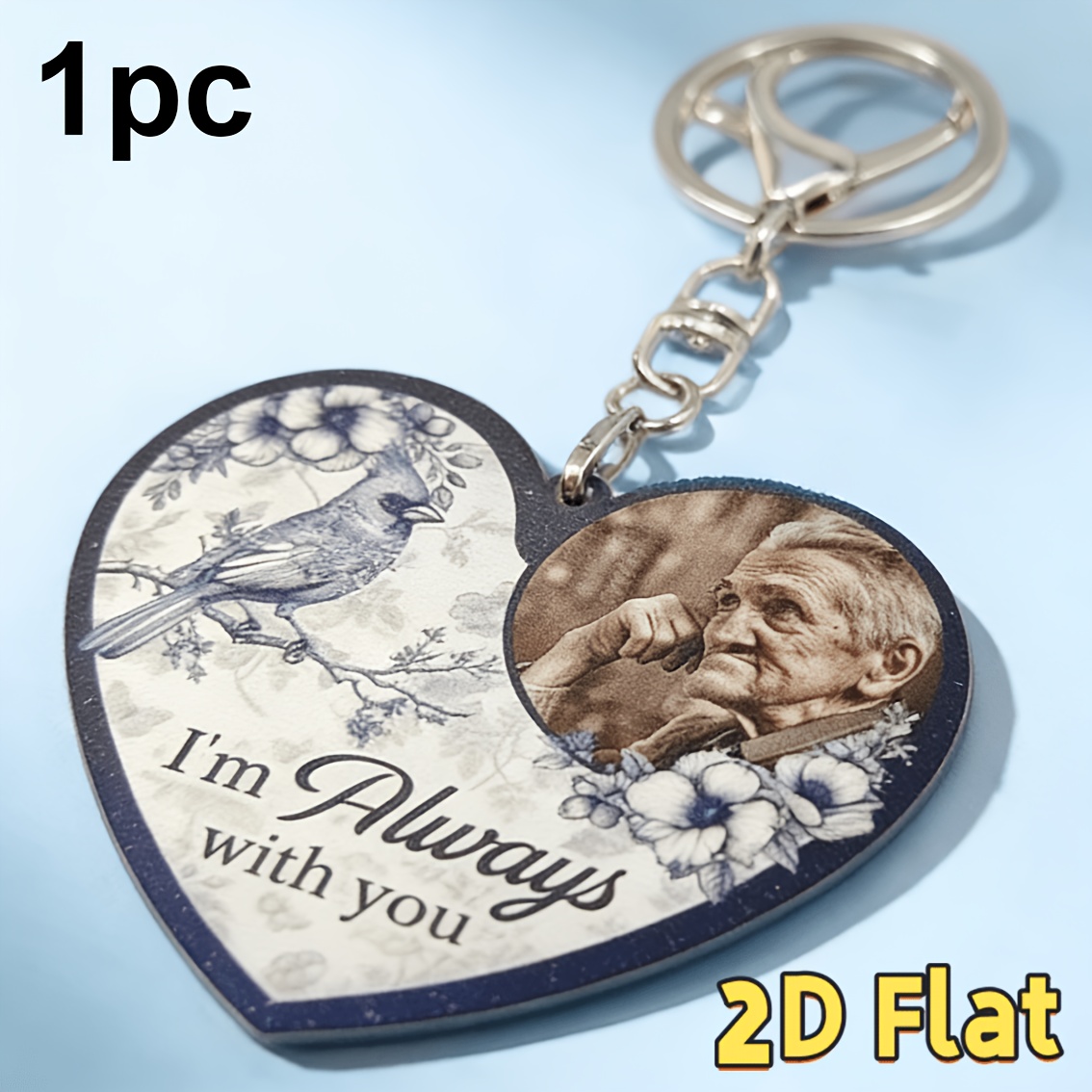TEMU 2d Plane Customized Photo Keychain Blue Heart Style You Romantic And Warm Experience Photos To Customize Your Personal Keychain , Family,