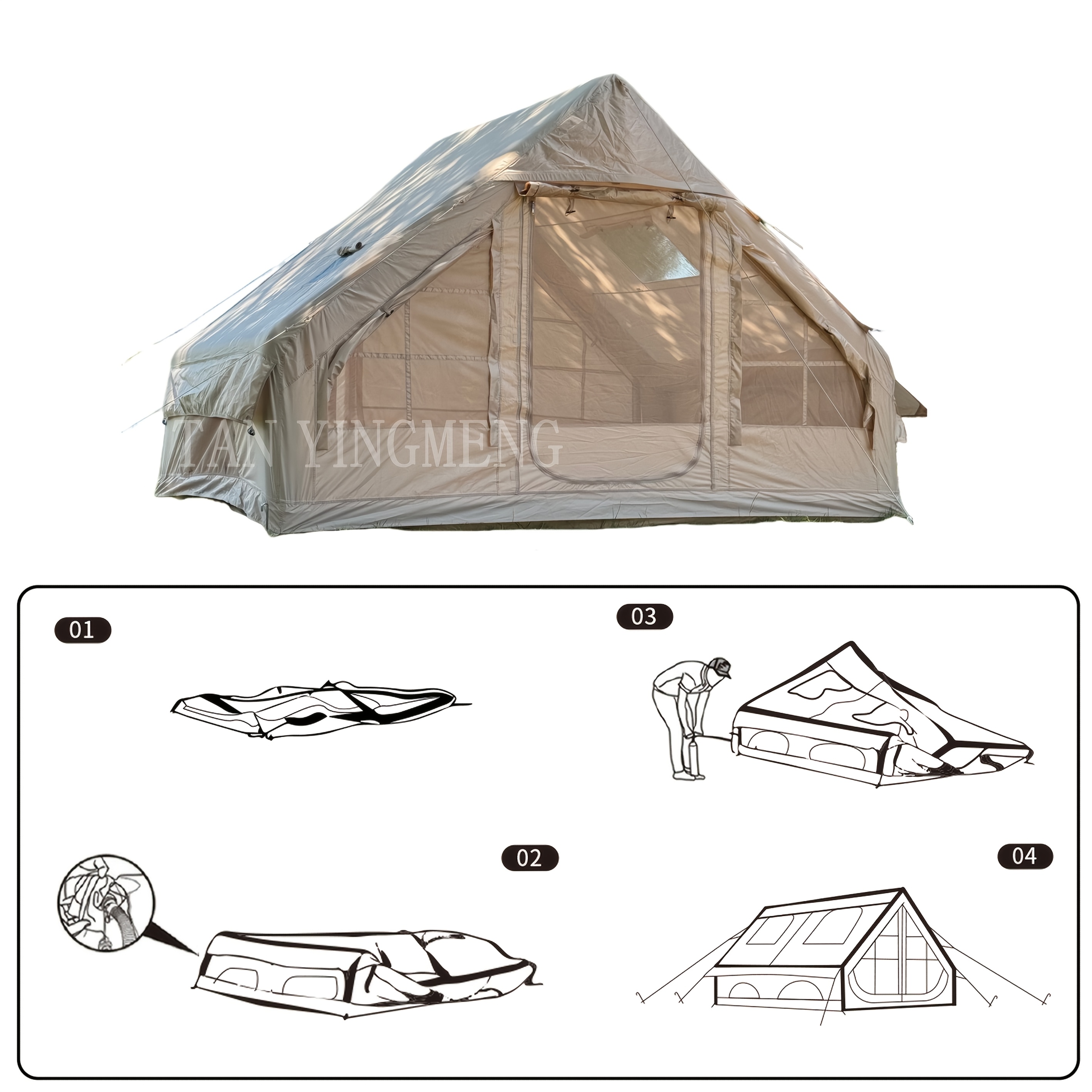 4-Person Extra Large Outdoor Camping Tent with Zippered Doors  Heavy-Duty 4-*-Terrain Portable Tent with Backyard Easy Setup Tent for  Adults