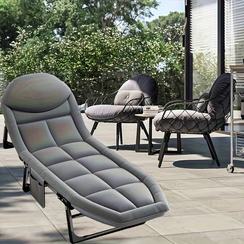1 pack multi position adjustable folding bed chair with head support good item for outdoor camping for patio rest and lunch break single sofa bed for nap and lunch break lounge chair