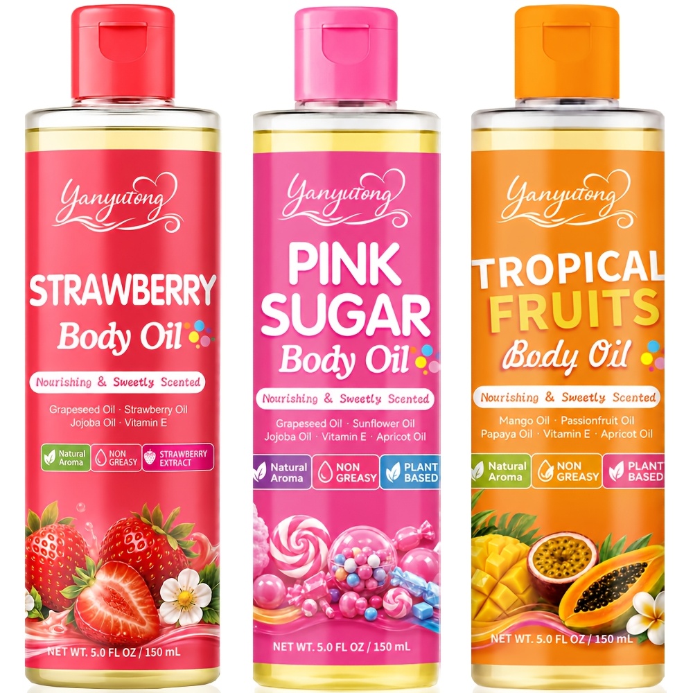 5.0fl.oz Multi-use Body Oil Suitable For Types - Tropical Fruit//strawberry Hydration Oil | Moisturizing Massage, Hair & Shower Oil For, & | Hydrating Gift For Couples, Bath & Skincare