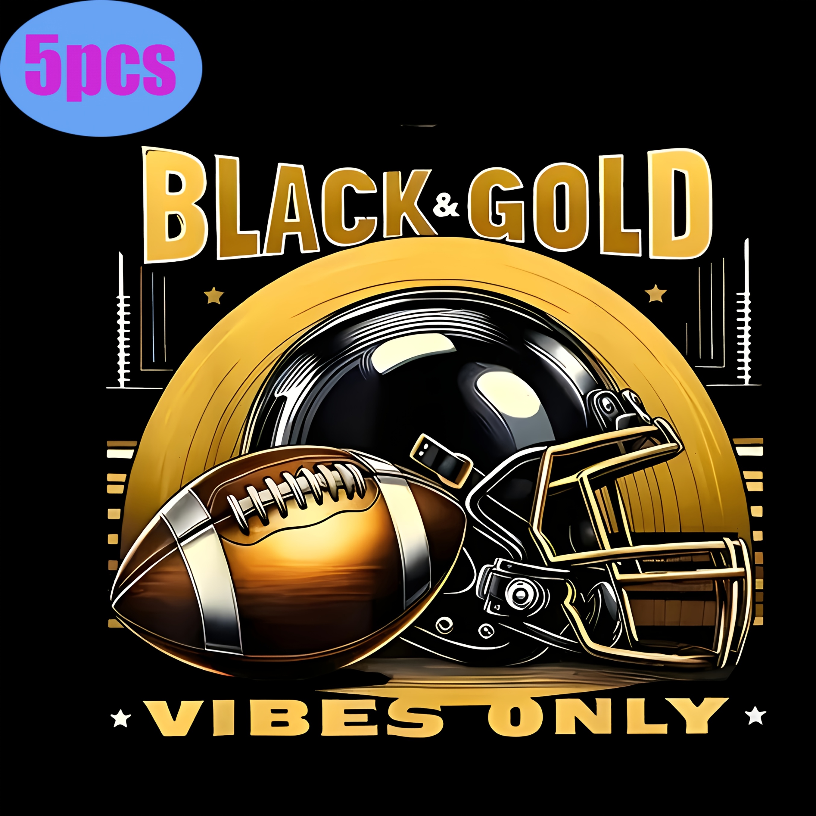 

5pcs Black & Golden Football Iron-on Transfer Vinyl Decals, Mixed Color Heat Press Designs For Diy T-shirts, Pillows, Fashion Apparel