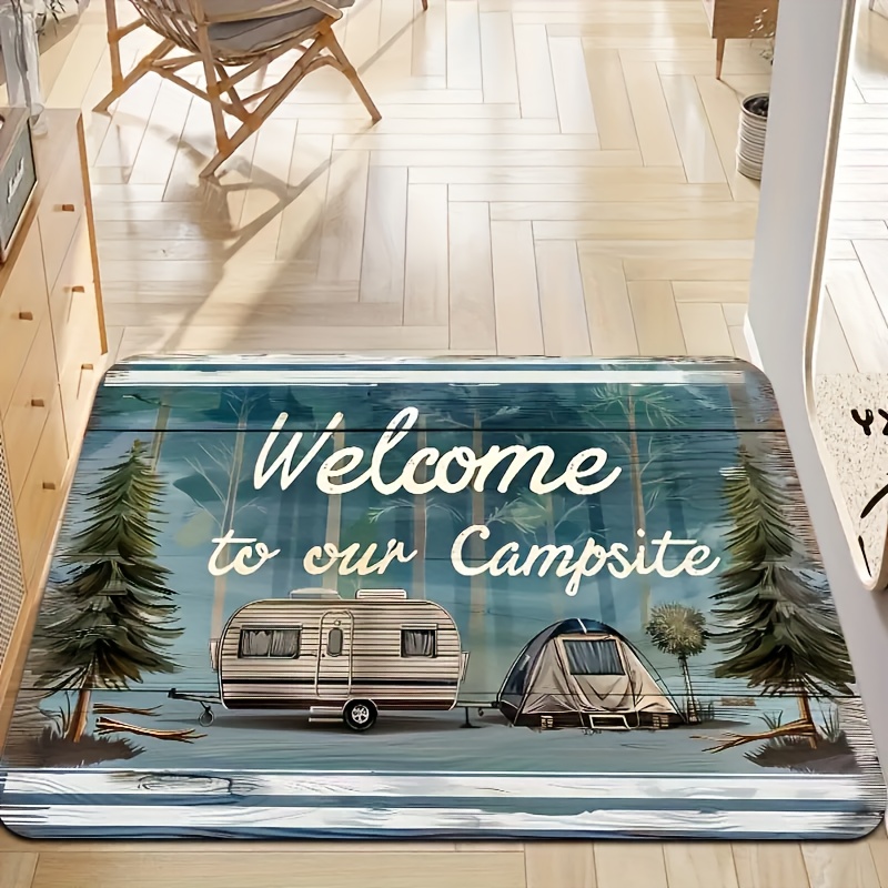 

Welcome To Our Campsite - 1pc Non-slip, Machine Washable Door Mat | Durable Polyester Rug For Living Room, Bedroom, Bathroom & Entryway | Premium Flannel With Memory Foam Backing